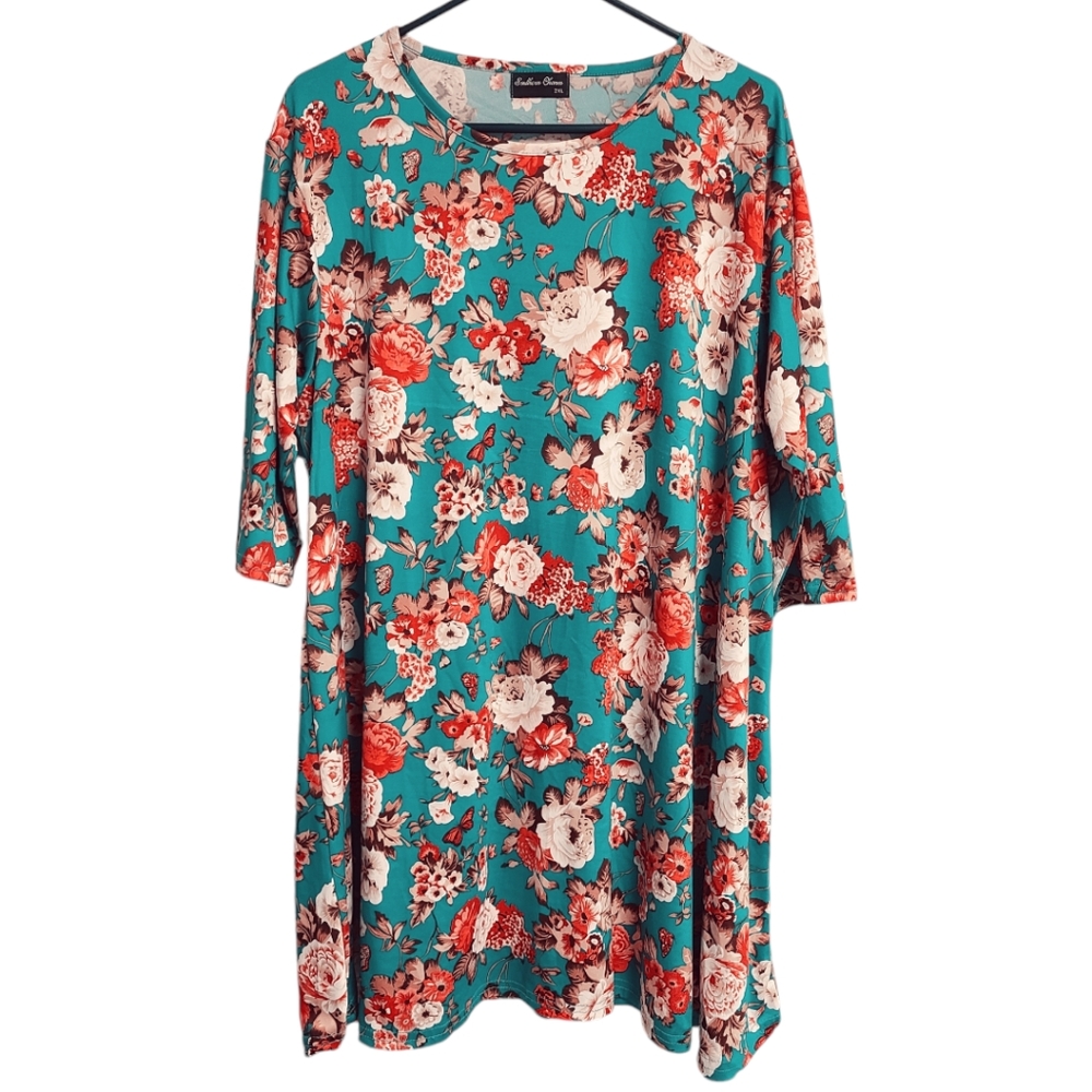 Southern Charm floral tunic 2x turquoise tunic 2x floral 3/4 Sleeve top 2x